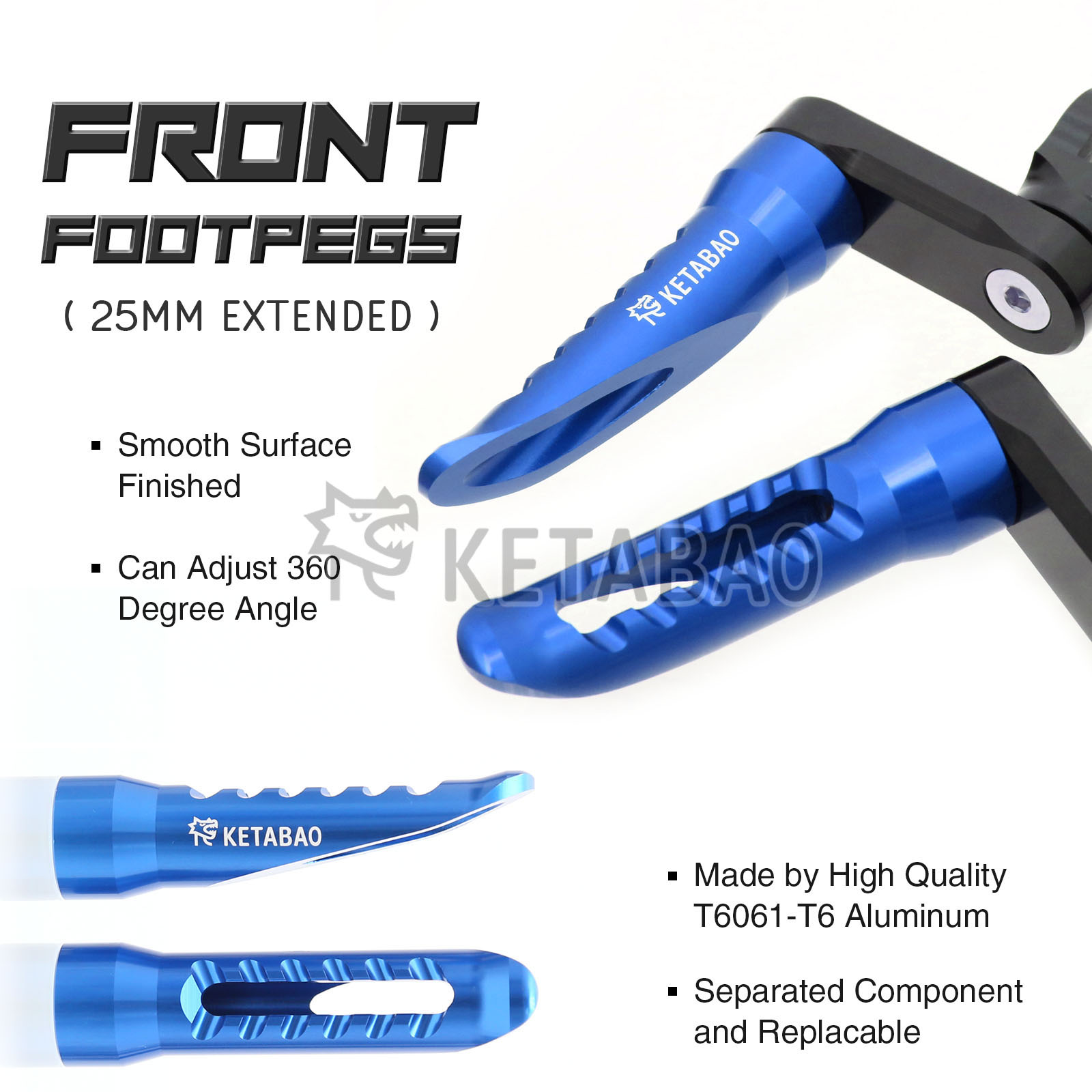 Blue 25mm Extended Front Foot Pegs BOB For Kawasaki Ninja ZX