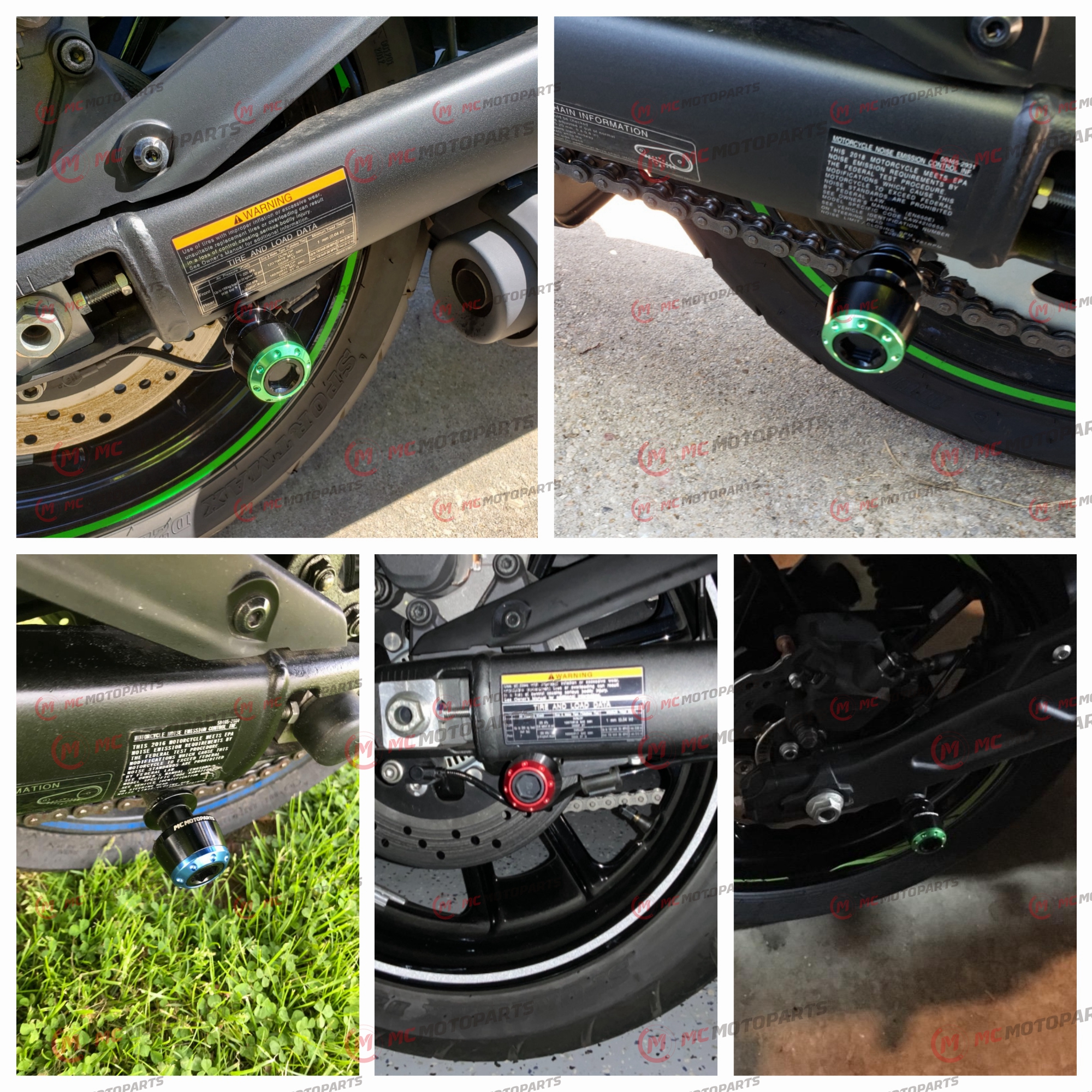 Blue ATOM CNC Racing Swingarm Spools M8 For NINJA 400 18 19 20 21