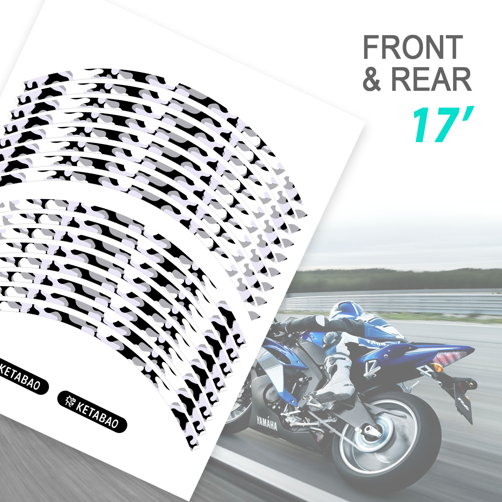 Orange 17 inch Tape Stripe Rim Stickers F01B For Kawasaki