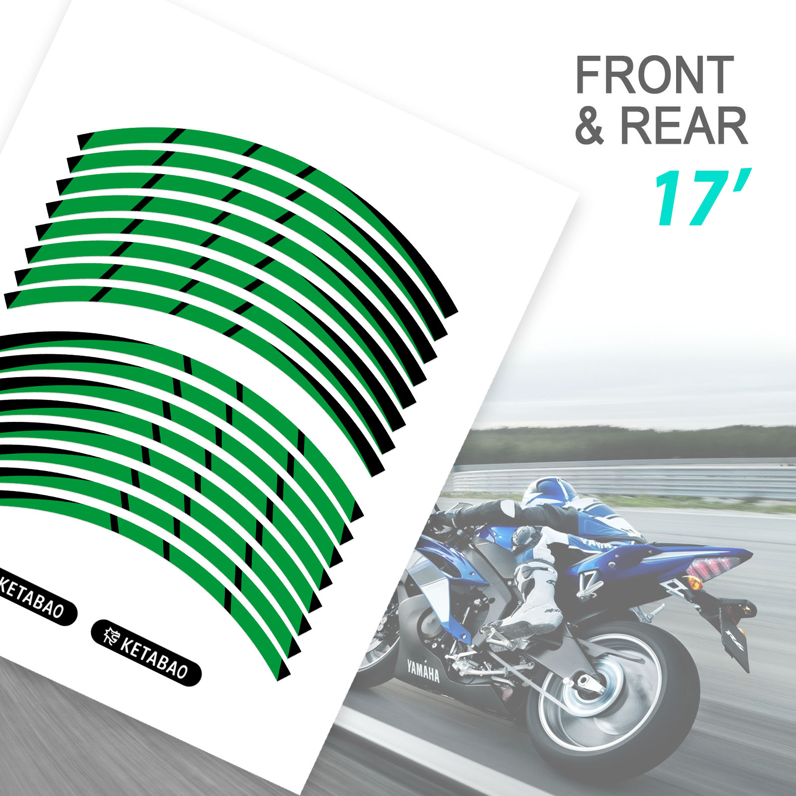 Red 17 inch Tape Stripe Rim Stickers S01B For Kawasaki Ninja
