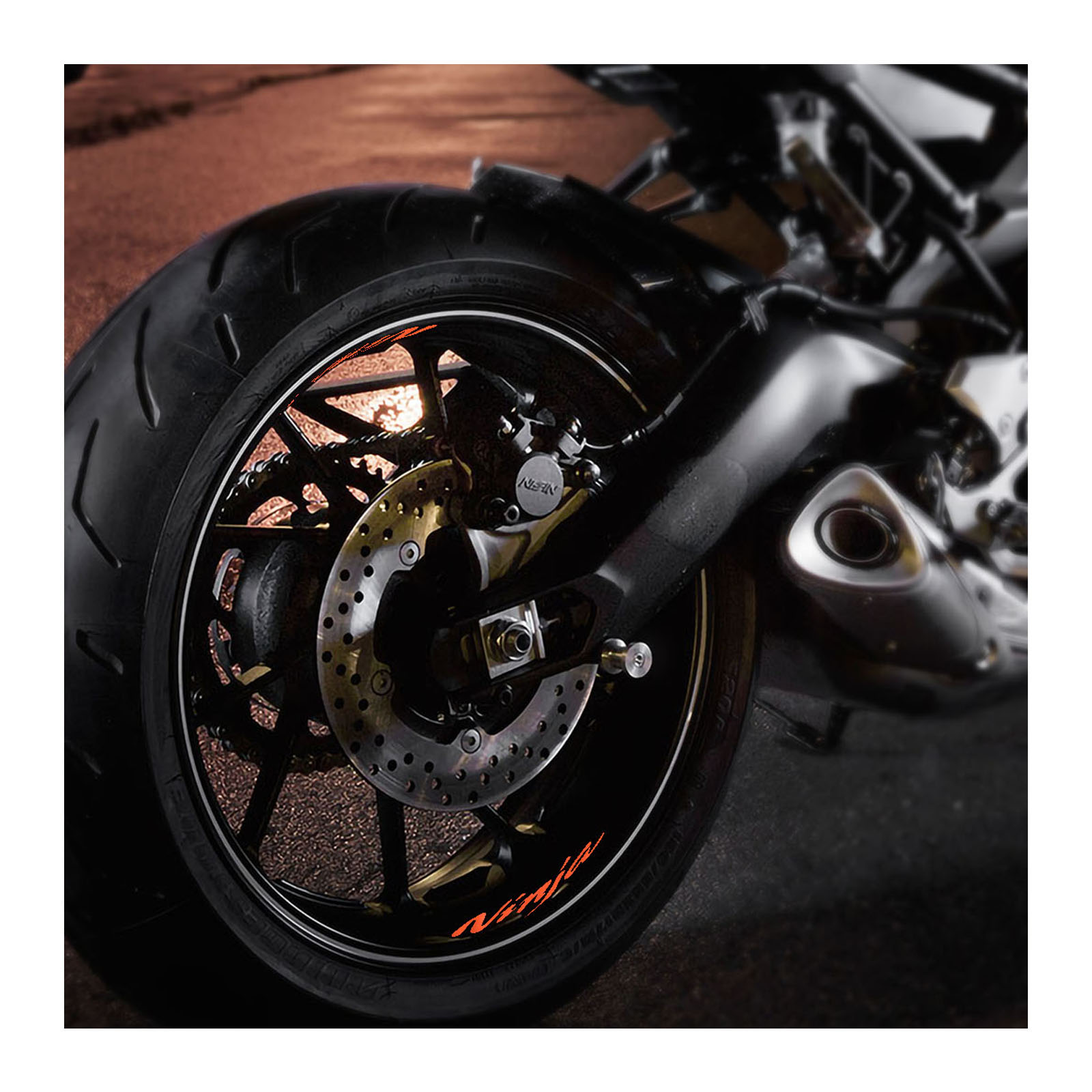 Orange 17 inch Letter Stripe Rim Stickers For Kawasaki ZX6RR Ninja