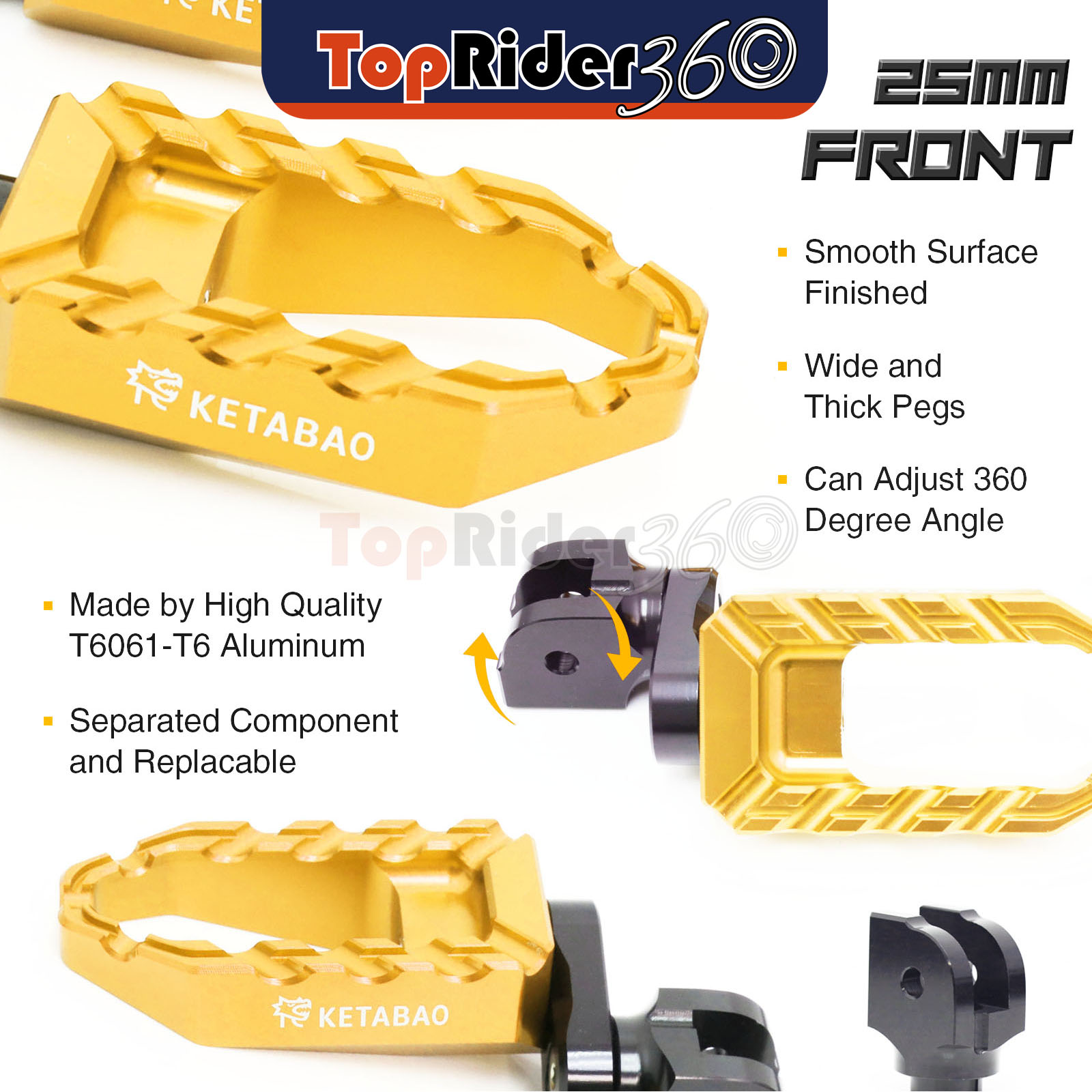 GOLD 25mm Extended BUZZ Front Foot Pegs For Kawasaki ZX-10R 04-10